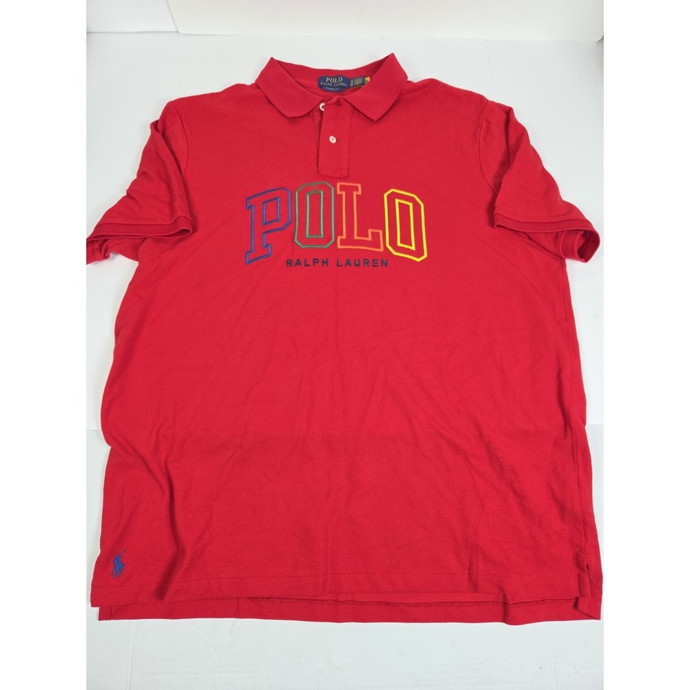 Polo Ralph Lauren Polo Shirt Mens XL Red Multicolor POLO Logo Classic Fit Cotton
